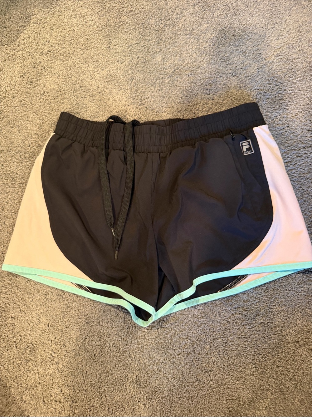 Fila Women's Black Shorts with Pink Panels and Mint Trim